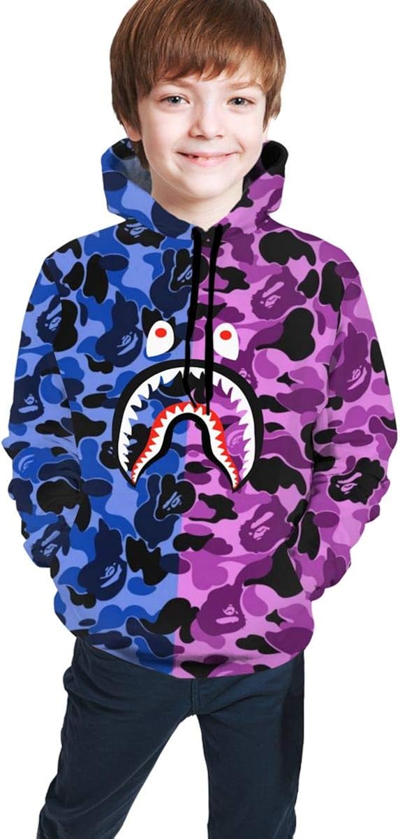 Bape Blood Shark Unisex Pullover Hoodie Hooded Sweatshirts for Boys Girls Teen Kids,with Front Pocket