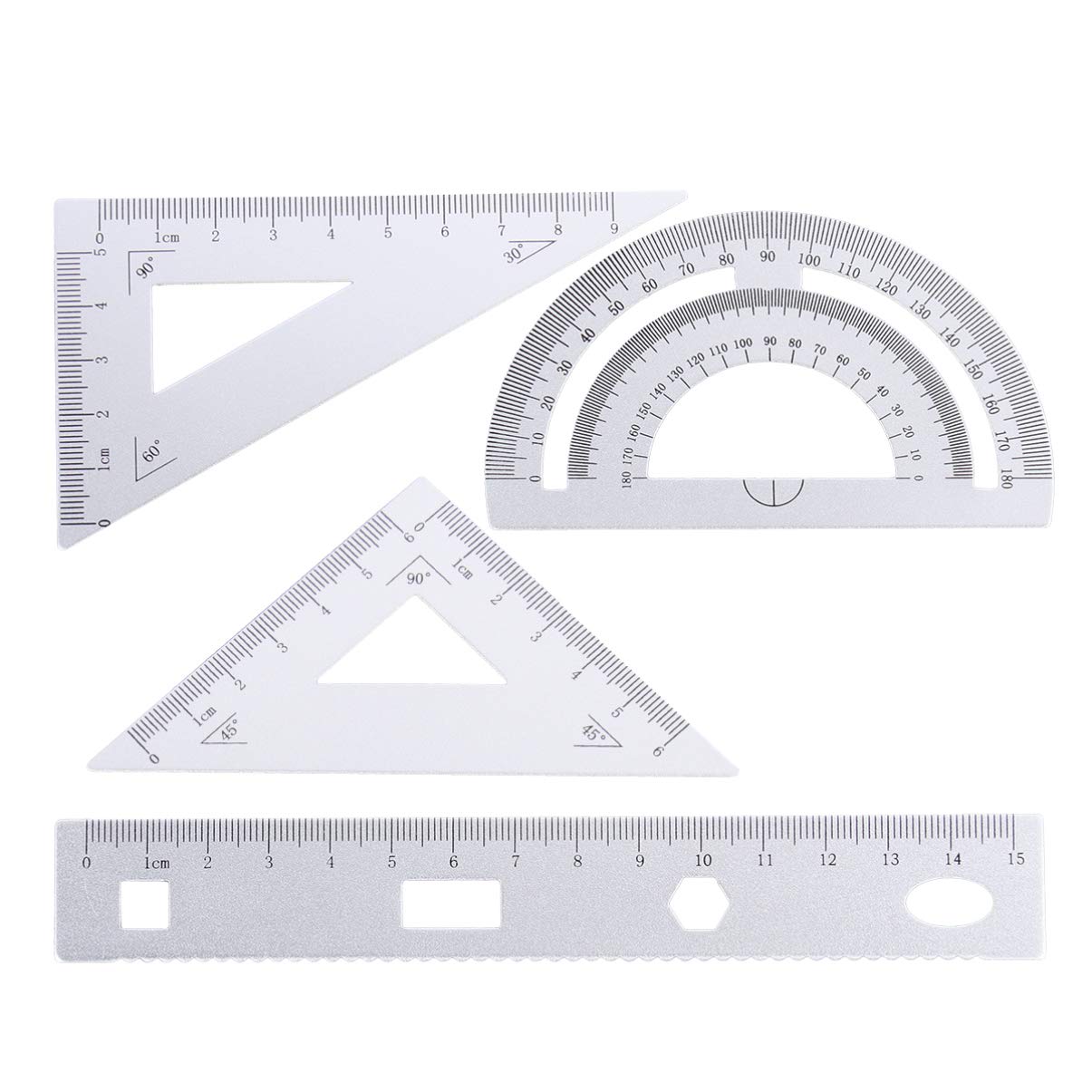 Healifty 4pcs Student Drawing Compass Math Tools Kit Metal Math Tool Set Triangular Plate Protractor Students School Supplies(Silver)