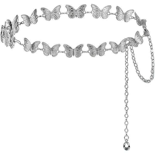 Amazon.com: Monstera Leaf Silver Metal Western Chain Belt  display picture 1
