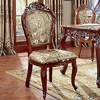 Xuzeyun Dining Chair Luxury Villa Chair Solid Wood Carved Chair Cloth Back Dining Chair and Easy to Assemble 2 Pieces Suitable for Kitchen and Dining Room (Color : Brown, Size : 58x50x106cm)