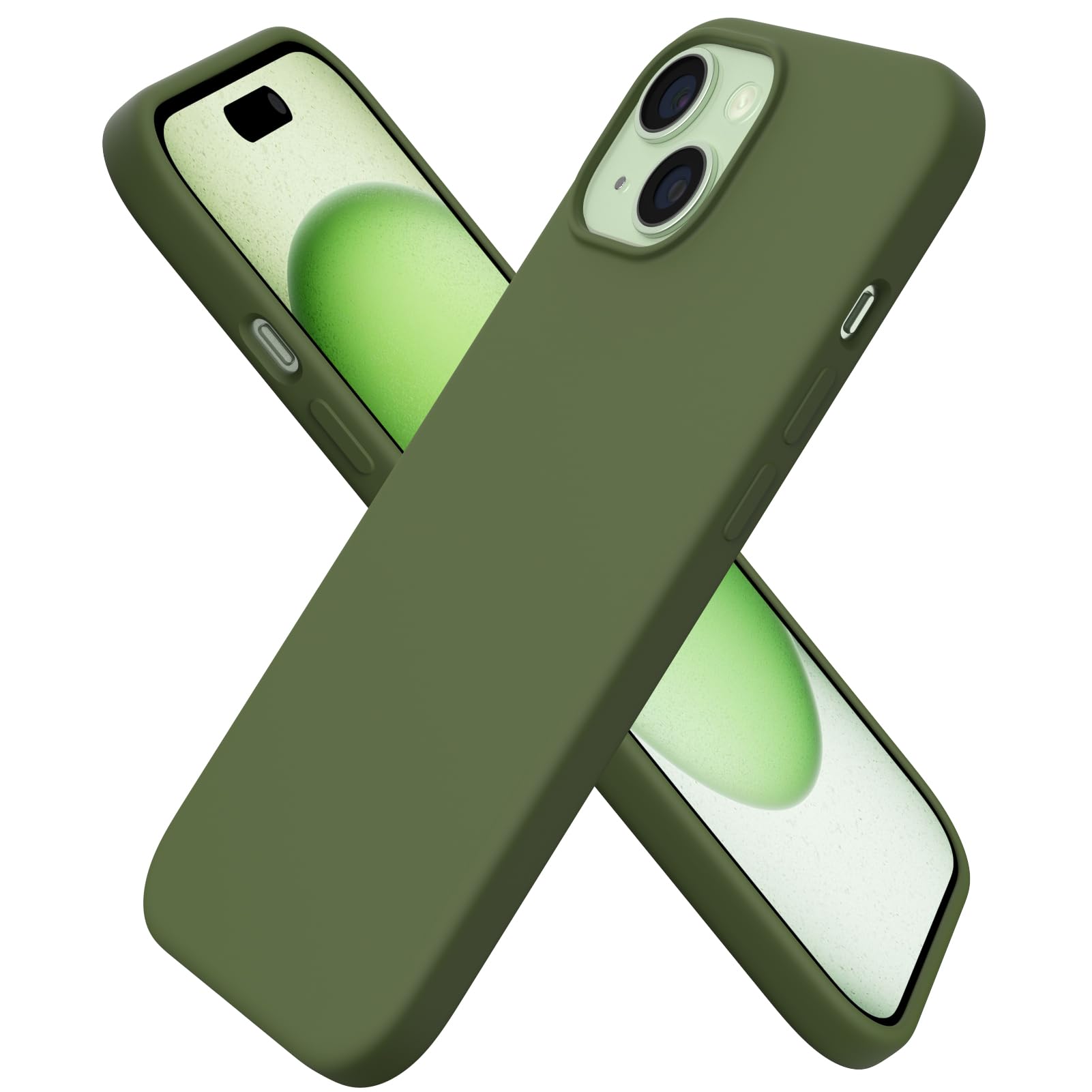 Photo 1 of ORNARTO Compatible with iPhone 15 Case 6.1, Slim Liquid Silicone 3 Layers Full Covered Soft Gel Rubber Phone Case, Anti-Scratch Shockproof Protective Cover 6.1 Inch, Cedar Green