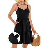 V FOR CITY Womens Built-in Bra Cami Dresses with Pockets Adjustable Strap V Neck Tiered Vacation Party Dress 2026