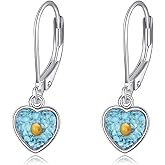 VONALA Turquoise Mustard Seed Earring 925 Sterling Silver Heart/Square/Teadrop Drop Dangle Earring for Women Gift for Her