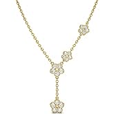 Mchic Gold Lariat Necklace for Women: Dainty Long Drop Necklaces Gold Plated Beaded/Heart/CZ/Bar/Flower Chain Necklaces Y Dangle Layered Necklace Trendy Jewelry Gift for Women