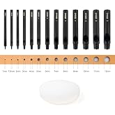 OWDEN Professional 13 Pcs Leather Hole Punch Set, Slim Style.1.0-12MM | Accurate for Belt,Watch Band and Strap Gasket. with a 3" Nylon mat.