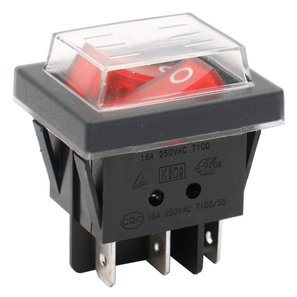 Heschen Double Rocker Switch SPST ON-OFF 6 Terminals Red light 16A 250VAC with Waterproof Cover - Image 3