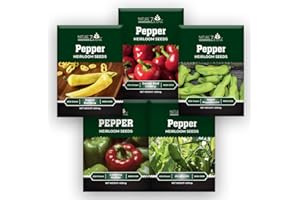 NATUREZ EDGE Sweet Pepper Seeds for Planting, Sweet Banana Pepper Seeds, Pepperoncini, Sweet Cherry Pepper Seeds, California Wonder Bell Pepper, and Anaheim, Heirloom Pepper Seed Assortment, Non-GMO