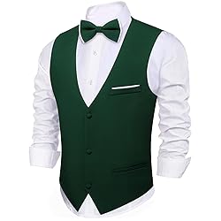 Barry.Wang Mens Hunter Green Suit Vest Bow Tie Set