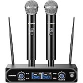 Wireless Microphone System,Aokeo Metal Wireless Mic Set with Case,Handheld Cordless Dynamic Microphones for Singing, Karaoke,