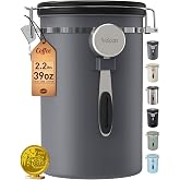 Veken Coffee Canister,39OZ, 2.2lbs,Large Airtight Stainless Steel Container | Kitchen Food Storage Jars for Beans,Ground, Espresso, Rice,Tea, Sugar,Cereal,Cookie, Bar Accessories,Gifts, Lids, Scoop, Gray