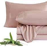 JSD Dusty Pink 100% Viscose Derived from Bamboo Sheet Set Queen, Cooling Sheets for Hot Sleepers, Soft Silky Breathable Bed Sheets Extra Deep Pocket
