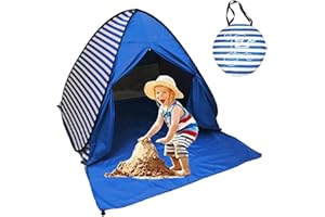 SUMELAY Pop Up Beach Tent Shade Sun Shelter UPF 50+ Canopy Cabana 2-3 Person for Adults Baby Kids Outdoor Activities Camping Fishing Hiking Picnic Touring(Dark Blue Stripes)