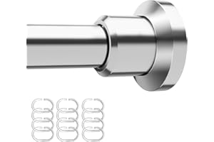 STARLATTA Shower Curtain Rod with 12 Hooks Rings Adjustable 31"-104", No Drill Curtain Rod Tension Shower Curtain Rod Stainless Steel Rust Proof Shower Rods for Bathroom Shower Stall, Silver