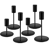 6pcs Black Candlestick Holders Metal Candle Holders for Candlesticks Tall Taper Candle Holders for Home Deco, Wedding,Dinner,Halloween Party, Fits 3/4 inch Thick Candle&Led Candles (Black)