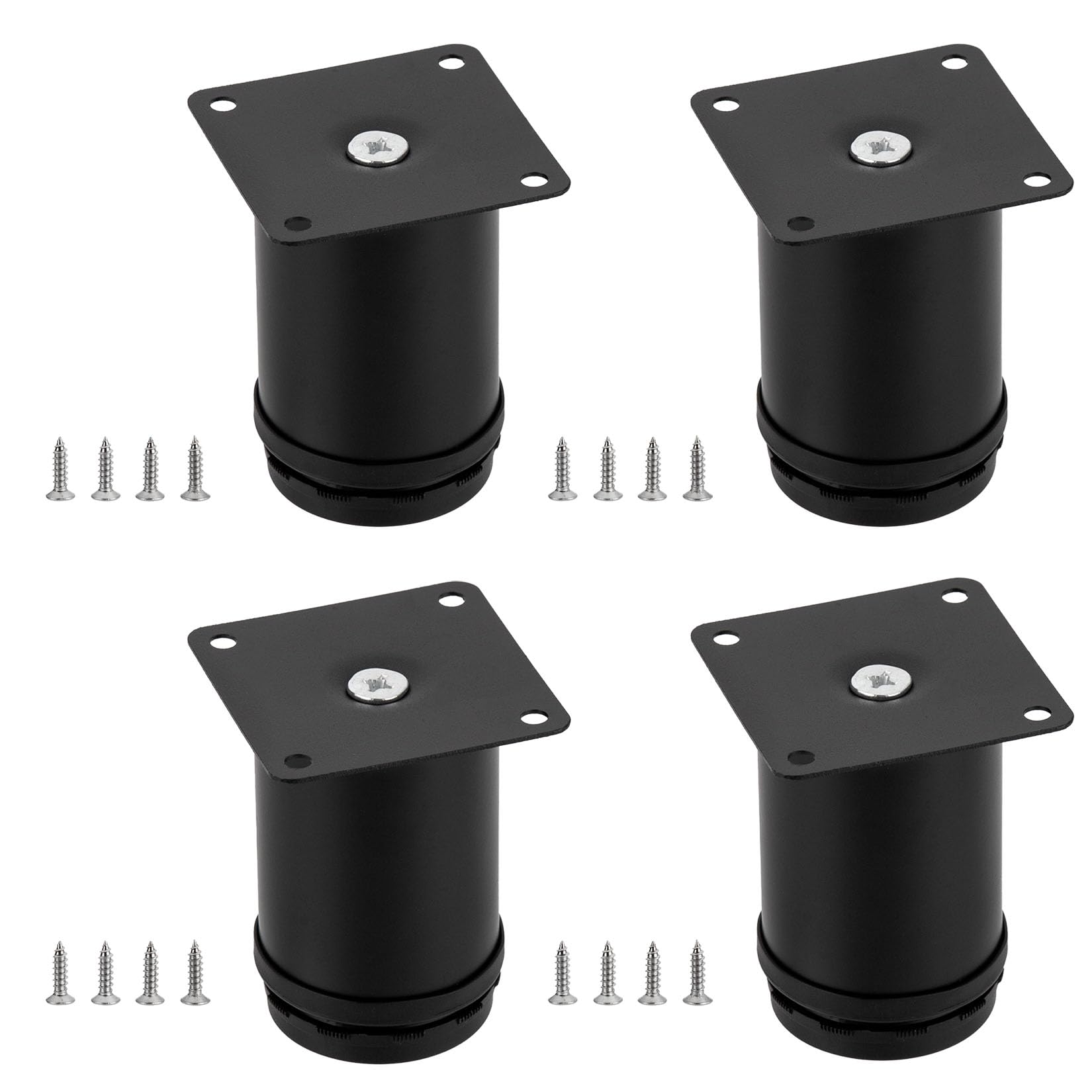 4 Pcs black Adjustable Legs, 2x3.15in Stainless Steel Furniture Feet, Table Desk Cabinet Kitchen Adjustable Feet Round With Screws(Adjustable Height 0-10mm) — image 1