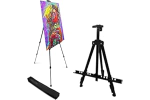 RRFTOK Art Painting Artist Easel Stand, Metal Tripod Adjustable Easels for Painting Canvases Height from 17 to 66 Inch,Carry Bag for Table-Top/Floor Drawing and Displaying,Black 1-Pack.