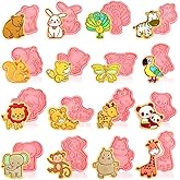 Jspupifip 16 Pack Animal Cookie Cutters Set,3D Cookie Plunger Stamps Jungle Safari Animal Zoo Circus DIY Press Molds Baby Shower Cracker Cutters Birthday Party Baking Supplies Clay Biscuit Molds