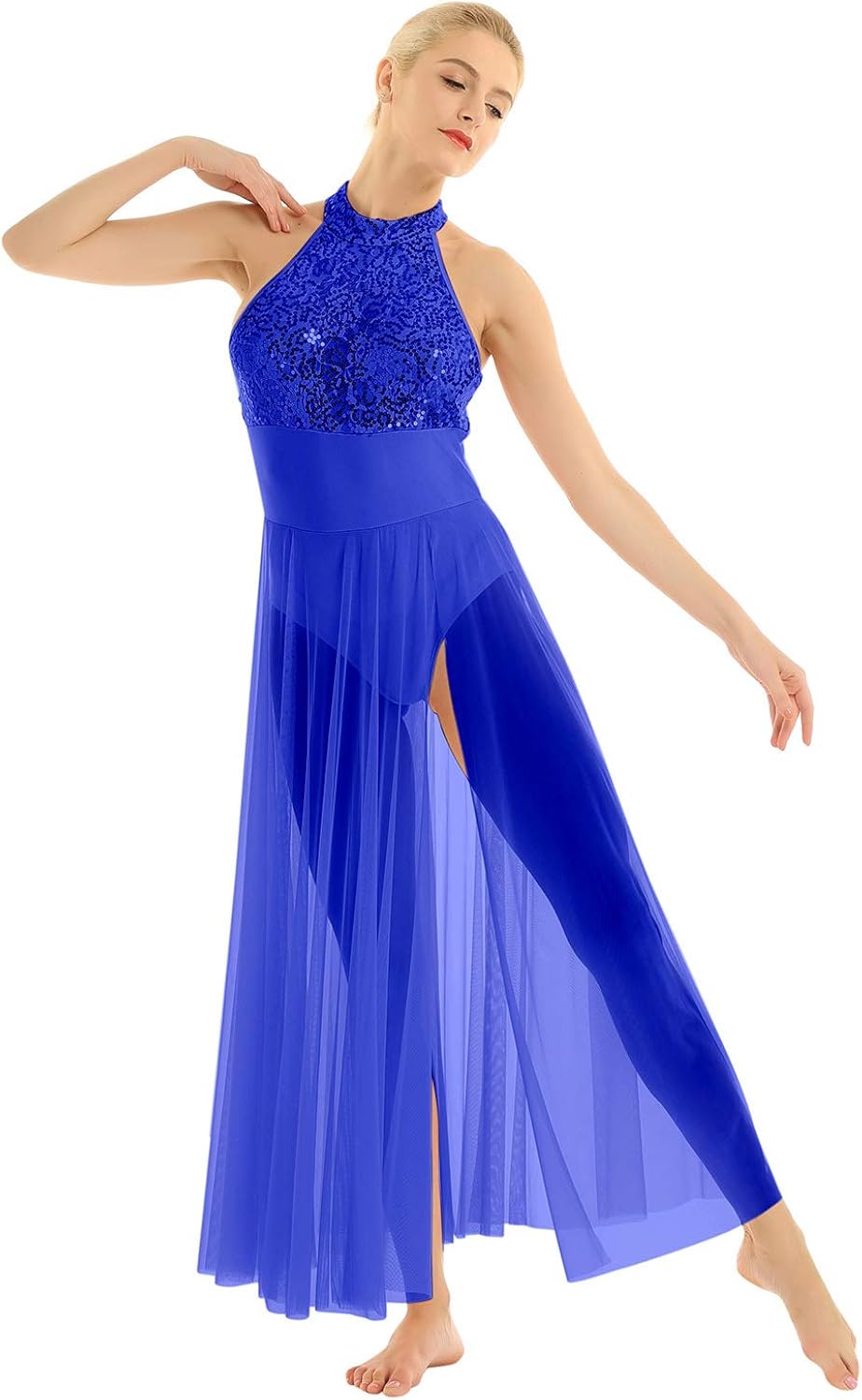 TiaoBug Damen Ballettkleid Mit Pailletten - Neckholder Tanzkleid Für Bühne