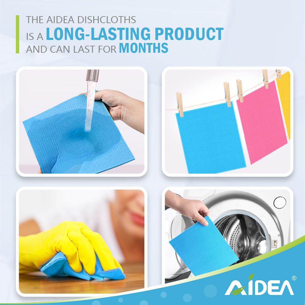 AIDEA Swedish Dish Cloth, 10PK, Swedish Dishcloths for Kitchen, Reusable Paper Towels Washable, Sponge Cloths Kitchen, Absorbent Dish Rags, Dish Towels Cloth, 7