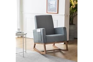 ONPNO Fabric High-Back Rocking Accent Chair, Uplostered Glider Rocker Armchair for Nursery, Comfy Armchair with Side Pocket for Living Room, Bedroom (Deep Grey (Fabric))