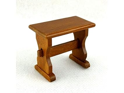 Melody Jane Dolls Houses House Kitchen Dining Room Furniture Walnut Nook Trestle Bench Single Seat