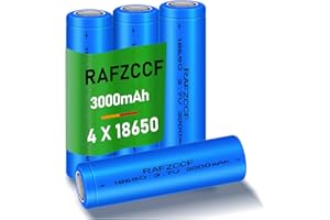 RAFZCCF 18650 Rechargeable Battery, 4Pack 3.7 Volt Rechargeable Battery 3000mAh Pre-charged for Flashlight, headlamps, Shaver, Fans etc (Flat Top)