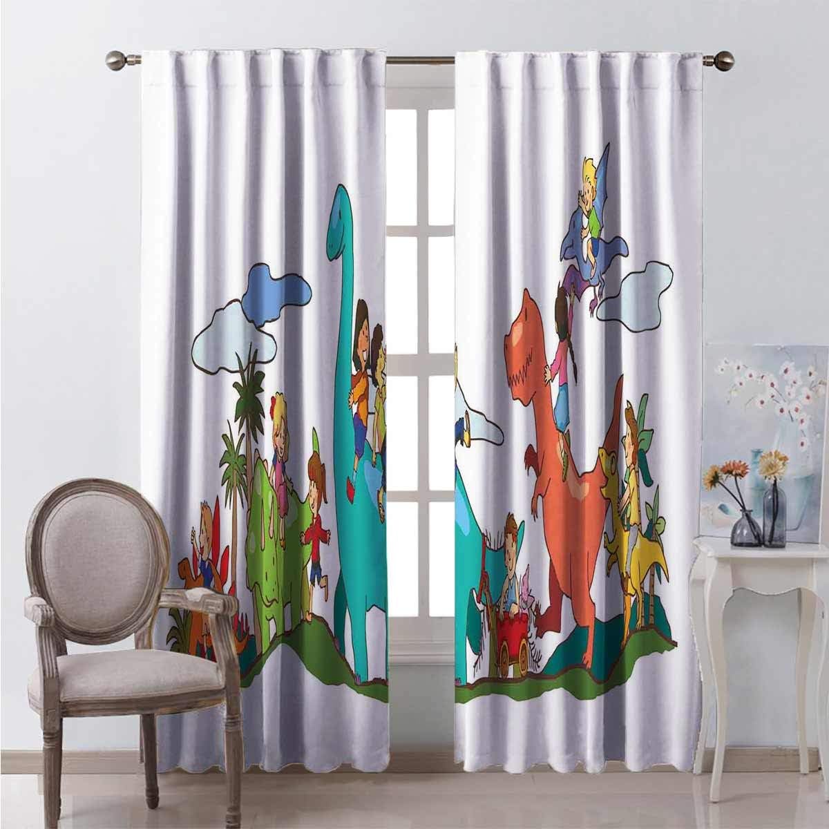 Toopeek Blackout Curtain Kids Playing Dinosaurs 2 Panels W108 x L108