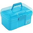Kinsorcai 11'' Plastic Storage Box with Removable Tray, Multipurpose Organizer and Storage Case for Art Craft and Cosmetic (Blue)