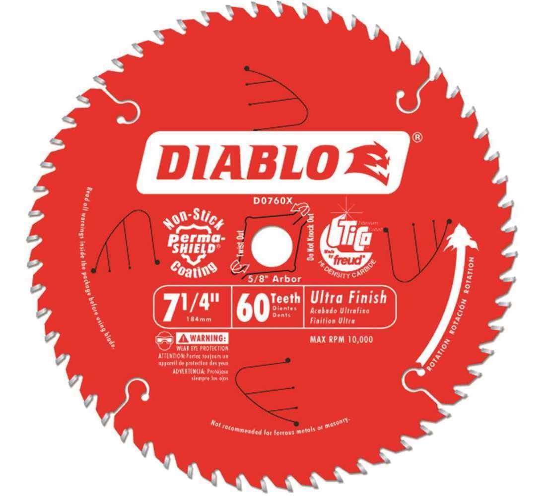 Hoja de sierra circular Diablo Ultra Finish - 7 1/4 pulg. 60 dientes, acabado fino, número de modelo D0760X