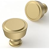 Asimerdeco 10 Pack Brushed Gold Cabinet Knobs 1-1/5 Inch(30mm) Single Hole Cabinet Pulls Round Kitchen Cabinet Knobs