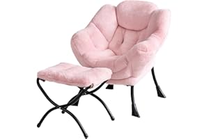 Welnow Toddler Kids Lazy Chair with Ottoman, Accent Comfy Lounge Children Armchair Couch with Armrest and Removable Cover, Detachable Reading Chair with Footrest for Boy or Girl, Plush Pink