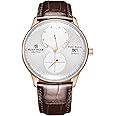 REEF TIGER Mens Dress Watches Rose Gold Leather Strap Automatic 48 Hours Power Reserve RGA82B0