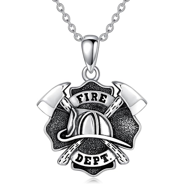 Firefighter Necklace 925 Sterling Silver Fire Dept Pendant Fire Depart Jewelry For Women Men Valentines Day Christmas Birthday Gift