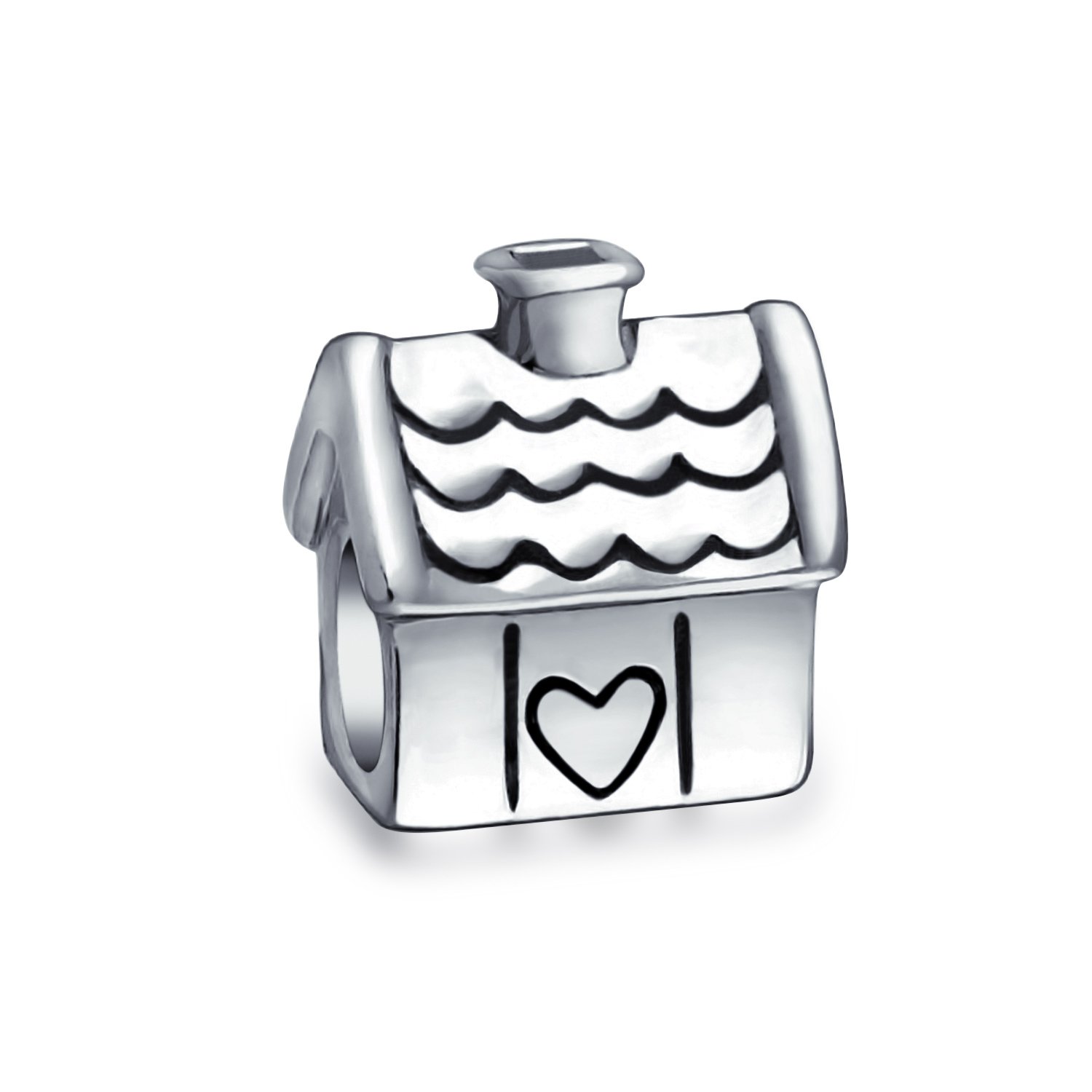 Bling Jewelry Sweet Heart New Homeowner Family House Charm Bead For Women Teen Oxidized .925 Sterling Silver Fits European Bracelet