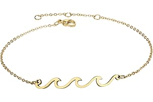 Lauren-Spencer Wave Anklet for Women Gold Silver Plated Beach Ankle Bracelets Ocean Wave Boho Anklets Adjustable Summer Foot Jewelry for Women Teen Girls Birthday Gifts