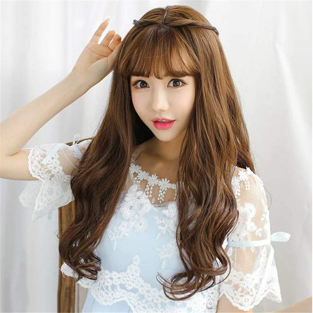 RemeeHi Synthetic Wigs with Air Bangs Neat Fringe Big Wave Long Curly Women's Full Wigs Honey Brown, 24 inch - Image 4