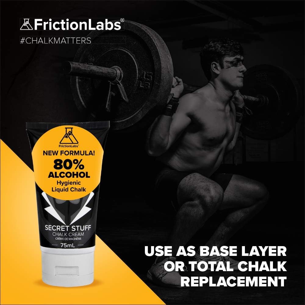 Friction Labs Secret Stuff Liquid Chalk, New Hygienic Formula - 80% Alcohol Sports Chalk Cream - Great Grip for Gymnastics, Rock Climbing, Sports, Lifting, Pull-Ups, Deadlifts, Kettlebells, Pole : Sports & Outdoors