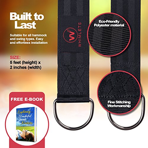 Tree Swing Straps Hanging Kit - Two 5ft Straps hold 2000lbs - Perfect for Swings and Hammocks – Easy and Fast Installation - With Bonus Carabiners, Stainless Steel Swivel and free eBook