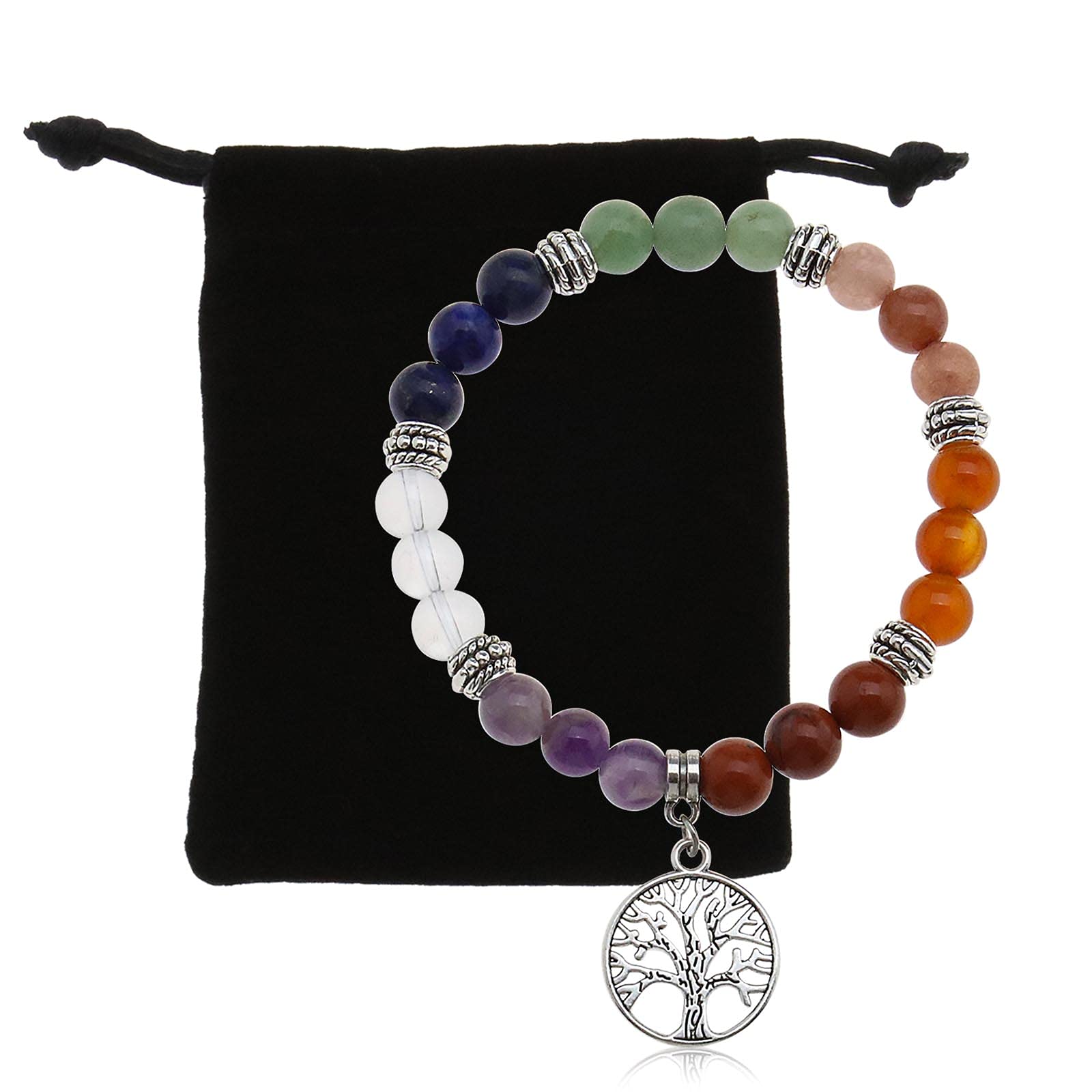 The Lord of the Tools 7 Chakra Natural Gemstone Beads Bracelet Colorful Crystal Stretch Yoga Bracelets Novelty Gifts for Women/MenYoga Meditation Prayer Protection