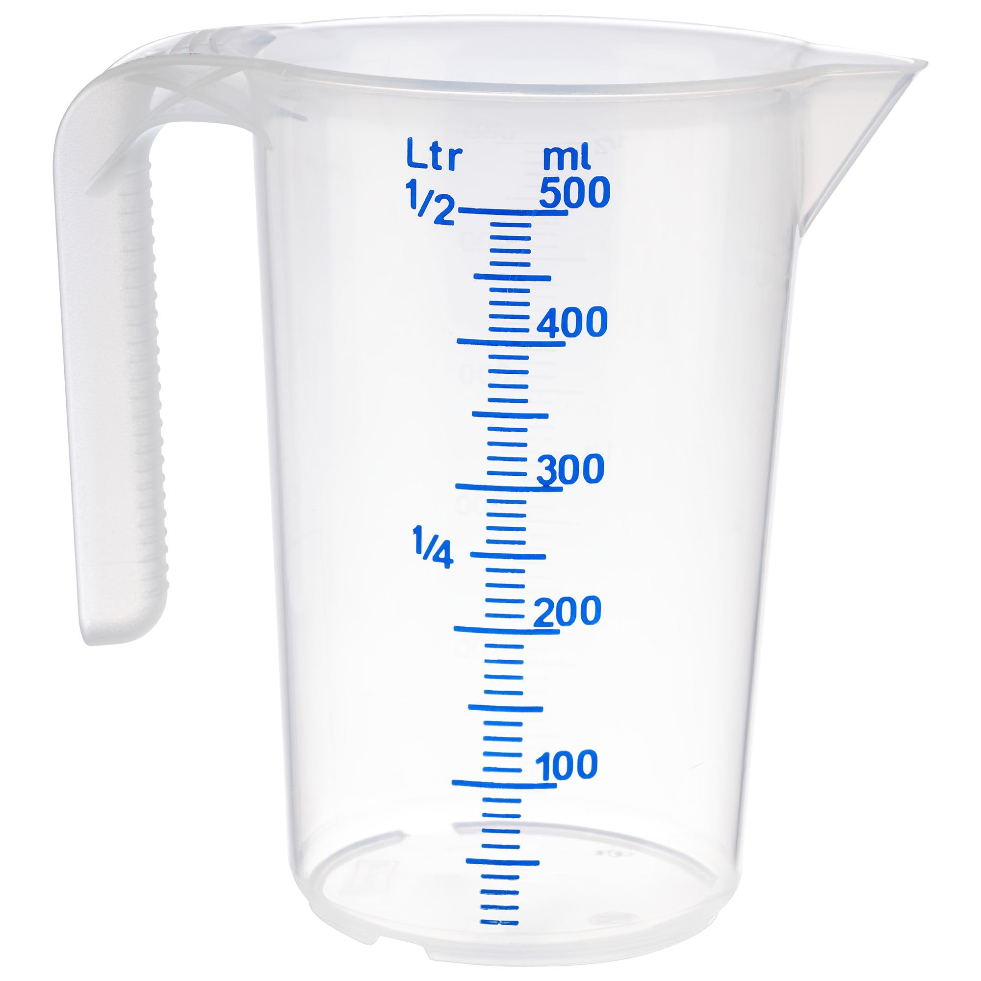 APS Measuring Cup 0.5 litres, Diameter 9 x Height: 14 cm, Plastic Cup with Embossed Measuring Scale on the Outside, Open Handle, L/ml Division, Dishwasher Safe