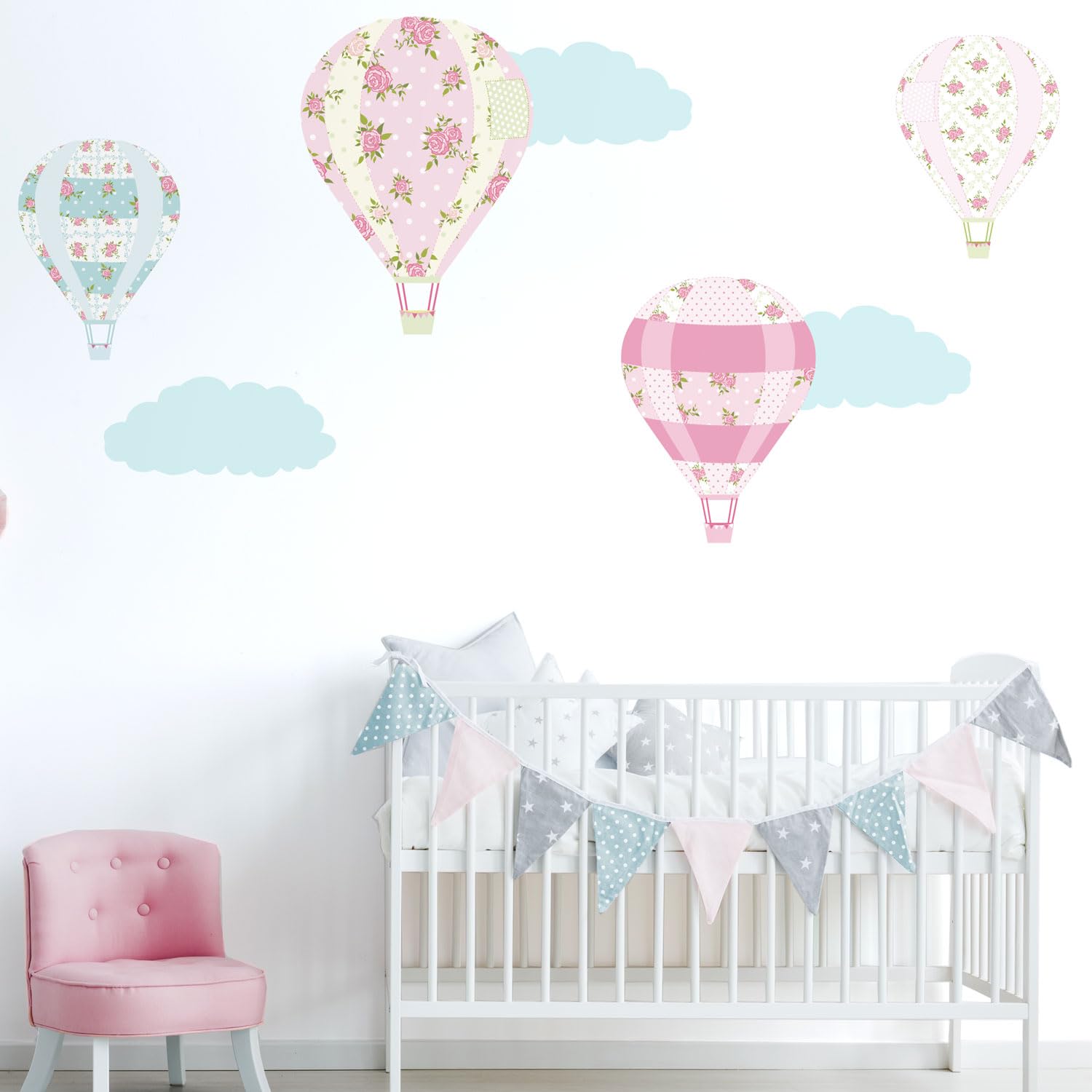 Stickerscape Patchwork Hot Air Balloon Wall Stickers (Large Size) Wall Decor Girls Bedroom Nursery Playroom Wall Decals Floral Cleanly Removable Easy to Apply