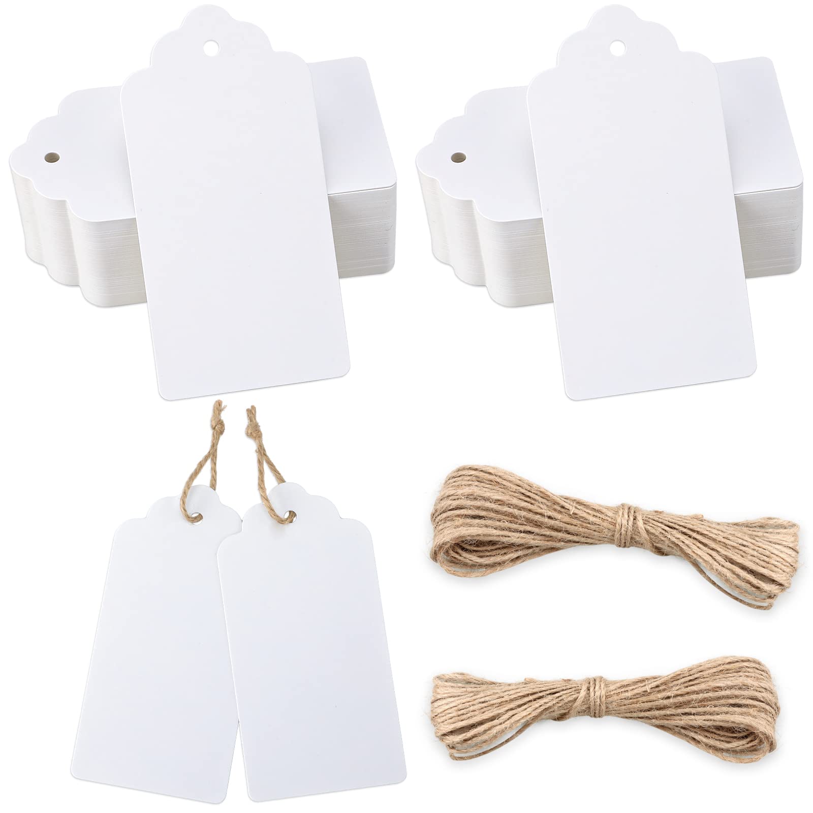 Kraft Paper Tags White Gift Tags 10 * 5CM 200PCS with Jute Twine for Crafts, Wedding, Party