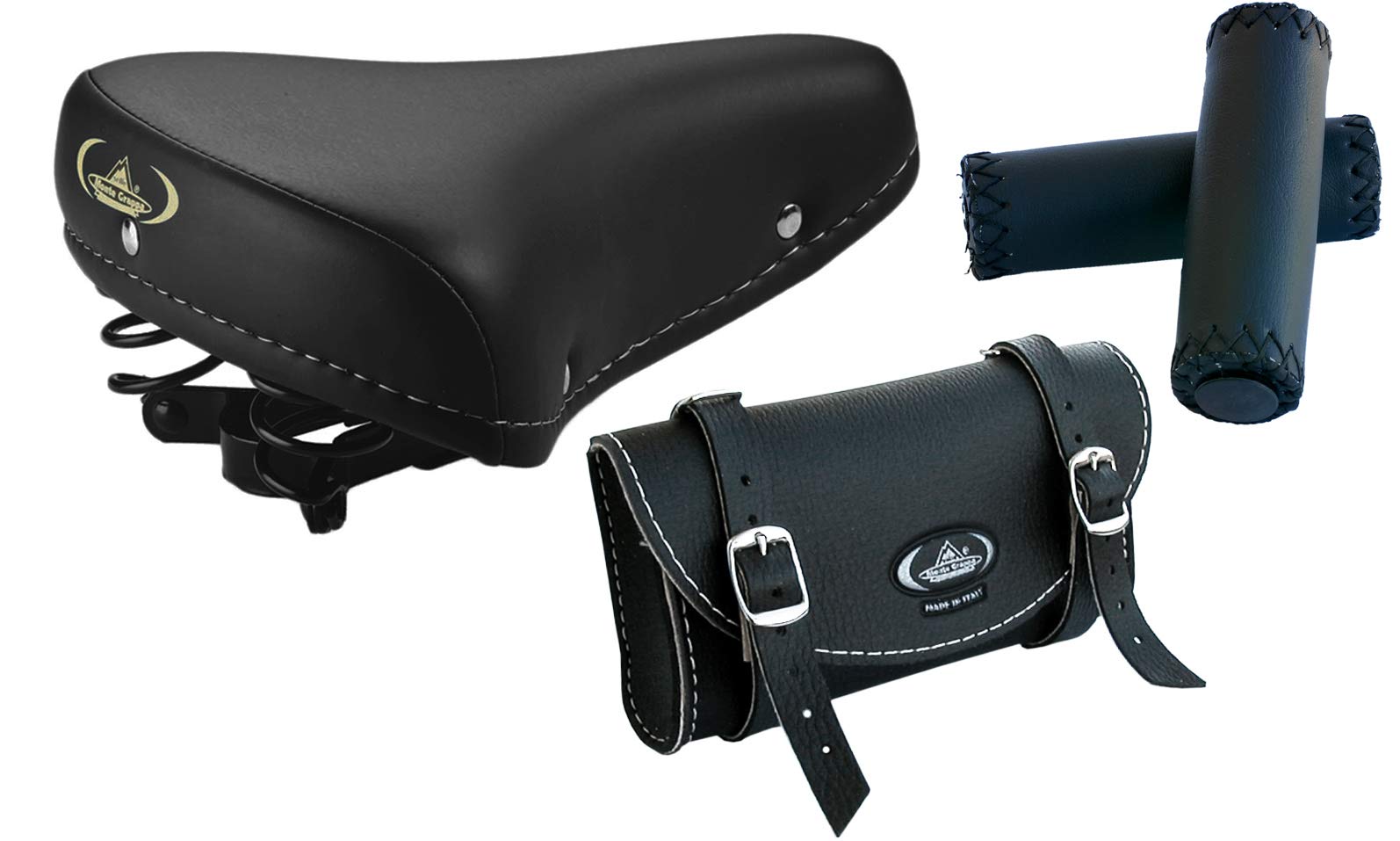 Tris Montegrappa 07 (Black): Vintage Graziella Bike Saddle + Grips + Bag MOD. 0016