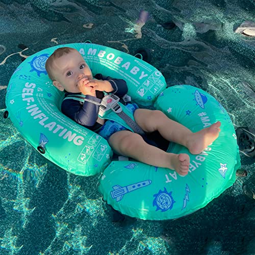 Mambobaby Baby Float Self-Inflating Baby Pool Float, AnjeeIOT Compressible Pool Swim Float Infant Soft Solid Swimming Trainer, Baby Float with Removable UPF 50+ UV Sun Protection Canopy