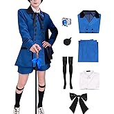 Tokisaki Ciel Phantomhive Cosplay Outfit Costume Kuroshitsuji Cosplay Coat Blue Uniform Suit with Ring Eyemask Halloween