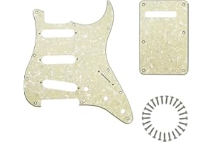 Phrilam SSS 11 Holes Strat Electric Guitar Pickguard and BackPlate Set for Fender USA/Mexican Made Standard Stratocaster Modern Style Guitar Parts,Aged Pearl 4ply
