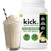 Kick Plant Protein Powder, Vanilla Flavor, 20 G Protein, Gluten Free Workout Supplement with Aminos Acids to Support Fitness Goals & Gut Health, No Sugar, No Artificial Flavors, 28 Servings