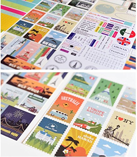 12 Sheets Paper Stamp Sticker DIY Vintage Retro Classic Travel Stickers for Diary Scrapbooking Calendar Planner Stationery Decor School Supplies(8 Sheets Paper Sticker + 4 Sheets PVC Sticker) - Thumbnail 3