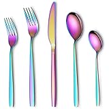 Rainbow Flatware Set 20 Pieces, Stainless Steel Colorful Silverware Set, Titanium Plating Rainbow Cutlery Set, Rainbow Utensi