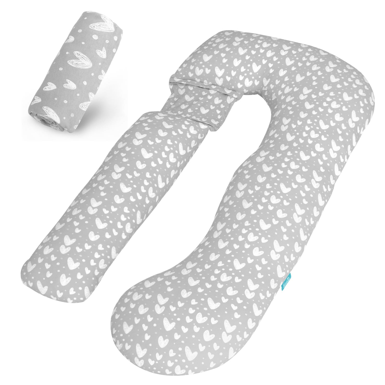 Photo 1 of Pregnancy Pillow Cover U-Shaped, Super Soft Replacement Cover for Maternity Pillow, Full Body Pregnancy Pillow Case, Universal Fit, Grey Hearts Print